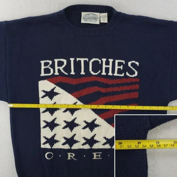 Britches Outdoors Vintage Sweater Crew American Flag Knit Crewneck Men's Medium - Picture 6 of 11